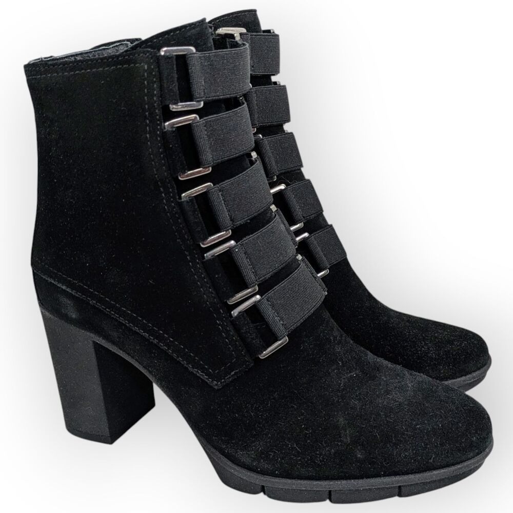 NEW The Flexx Women's Strap Tease Black Waterproof Suede Heeled Boot Size 6 M